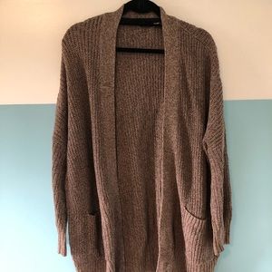 Beige Knit Long Cardigan with Pockets